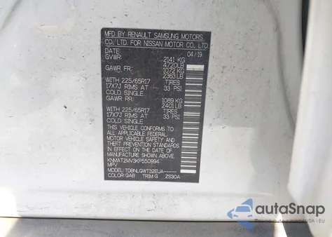 2019 Nissan Rogue Sv z USA, uszkodzony, nr VIN KNMAT2MV3KP550994